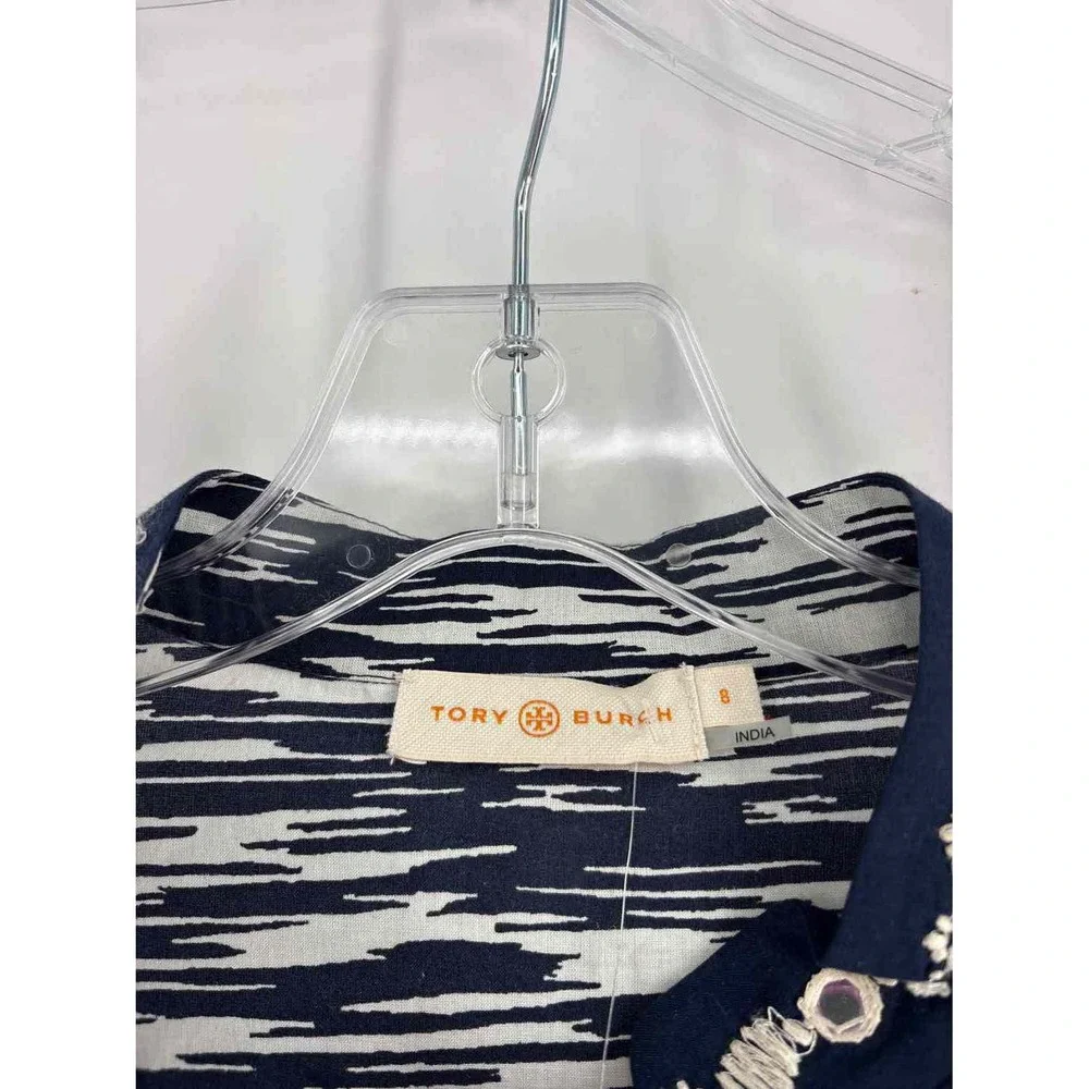 Size 8 Tory Burch Navy Print Shirt
